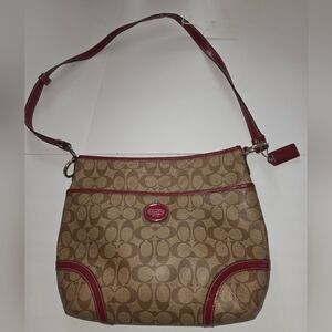COACH PREOWNED MY BIG BEAUTIFUL COACH SIGNATURE SHOULDER BAG TAN/RED/BROWN